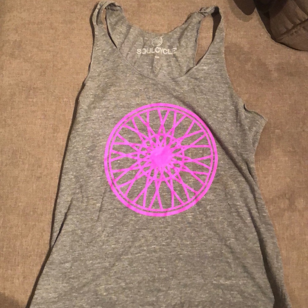 Soulcycle tank with hot pink wheel